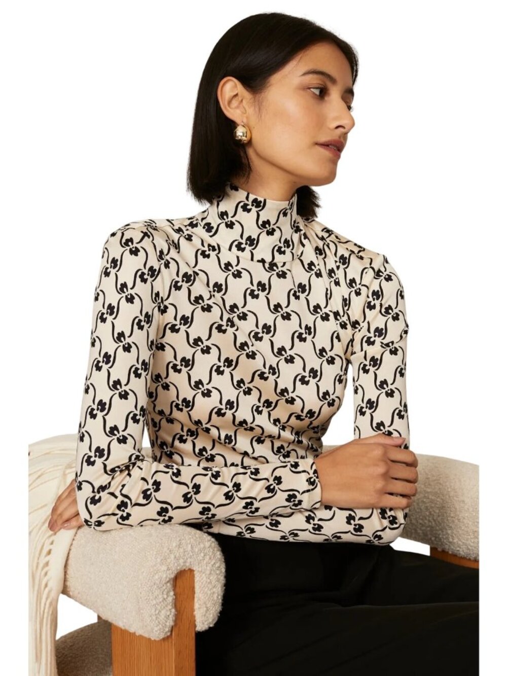 Tory Burch Floral Silk Jersey Turtleneck Top Printed XSmall Womens Blouse